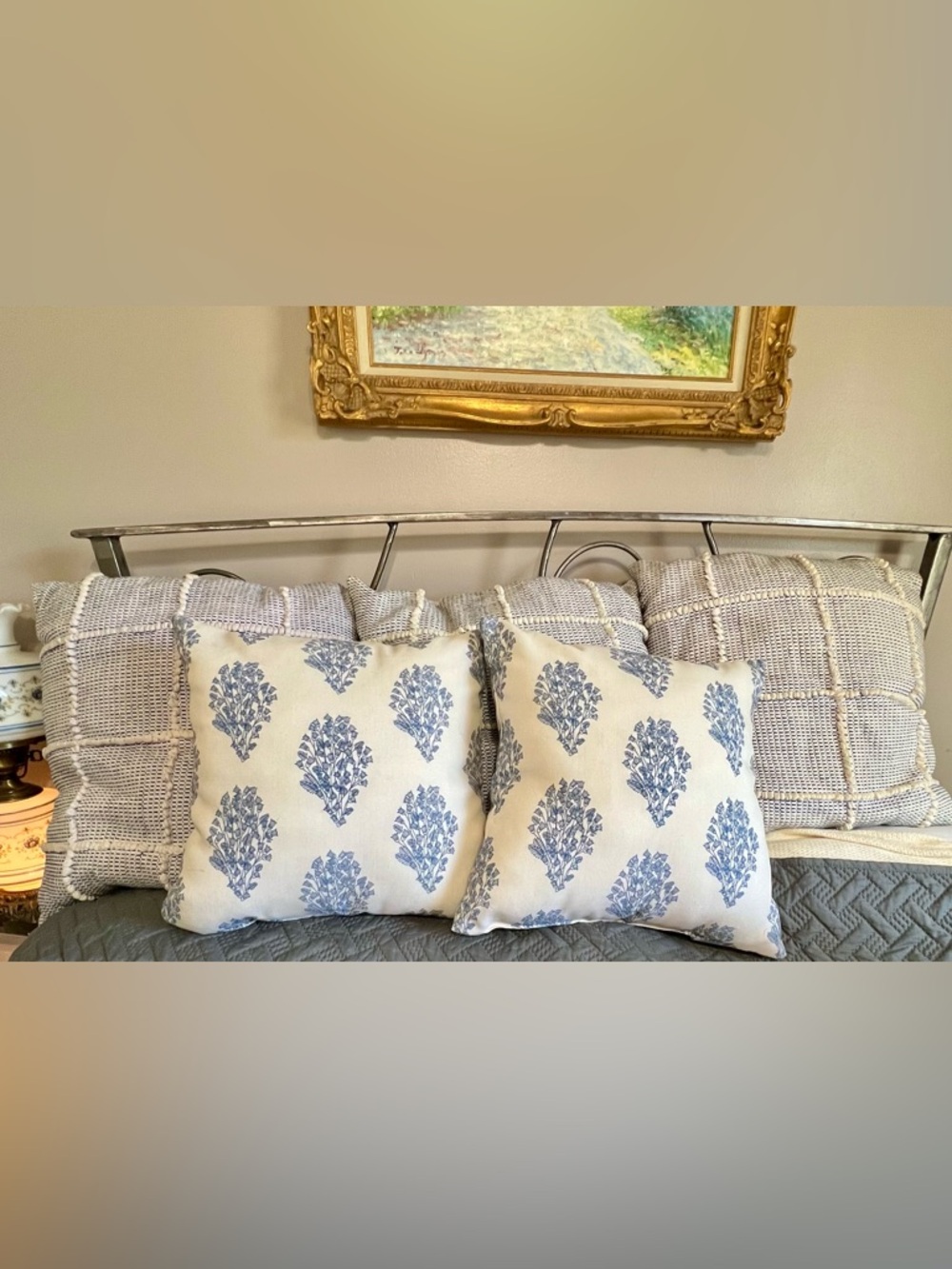 Blue Floral Cotton Throw Pillows - Set of 2